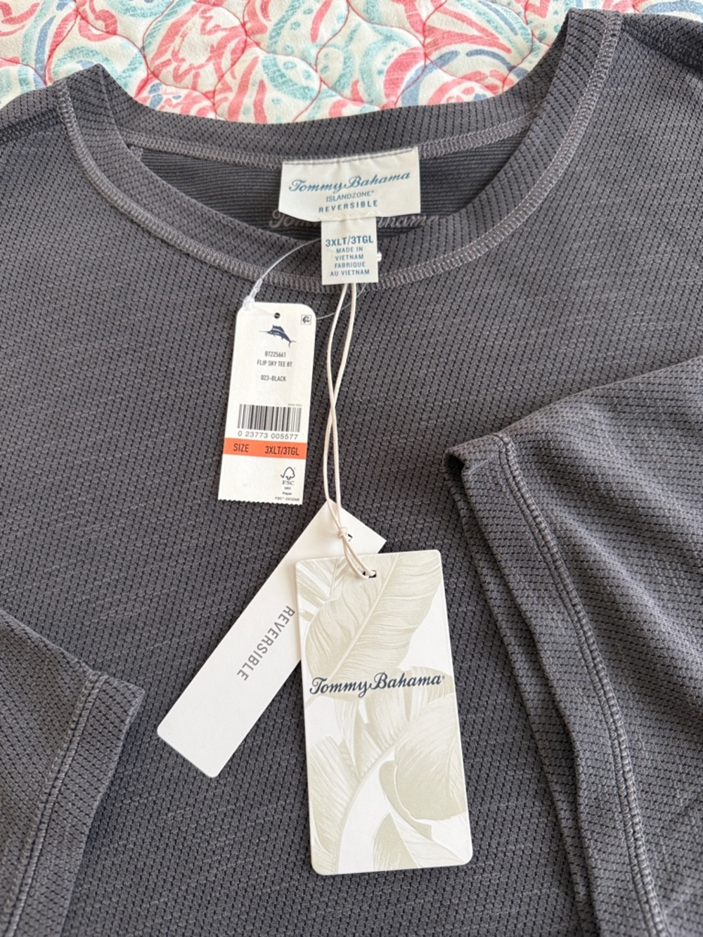 Tommy Bahama Charcoal Gray Reversible Waffle Knit Shirt